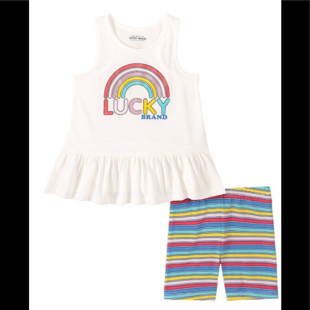 Lucky Brand 2T Ruffle-Hem Tank & Stripe Shorts 2pc